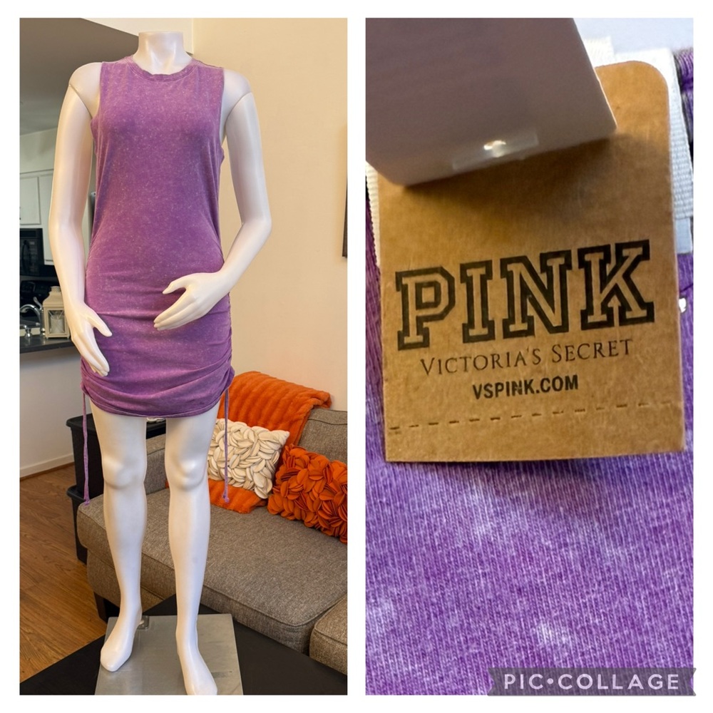 ❣️🆕VICTORIA’S SECRET PINK TANK TOP RUCHED SIDE DRESS NEON PURPLE WASH❣️
